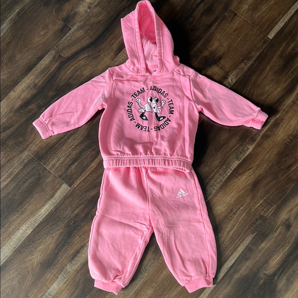 Adidas Pink Toddler Girl Tracksuit (9-12 months)